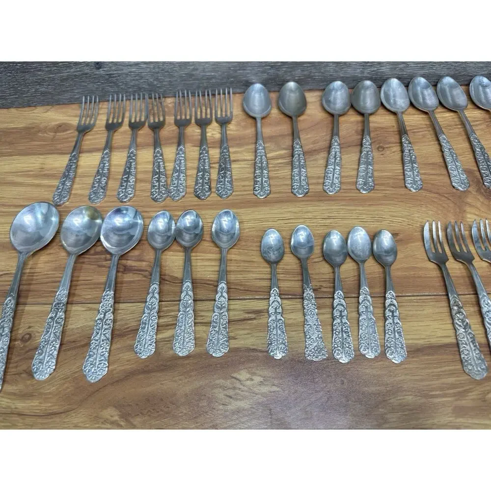 Antique German Silver Alpacca Flatware Set (32 Pieces) - Ornate Scroll Design